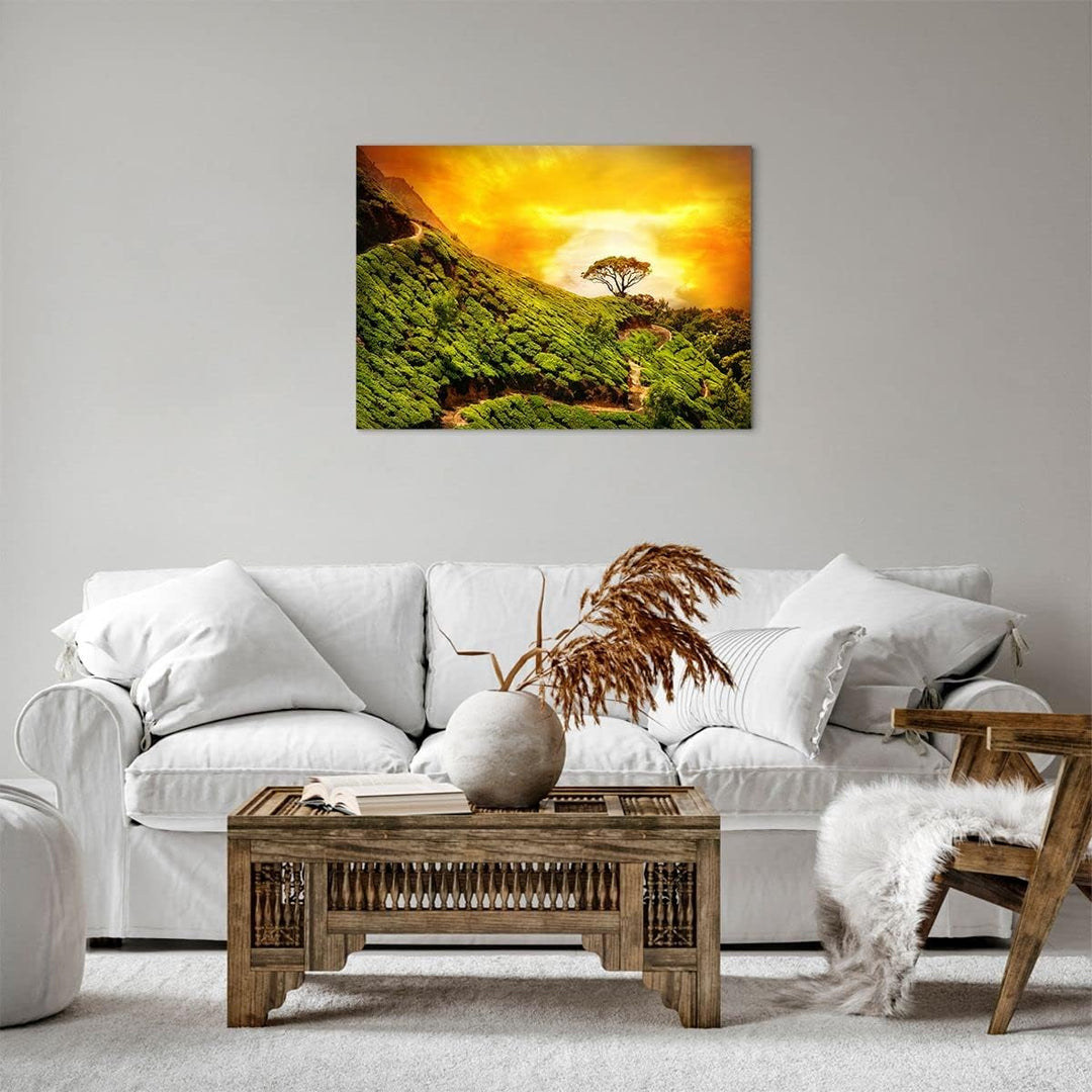 Bilder auf Leinwand Berg Baum Pfad Hügel Leinwandbild mit Rahmen 70x50cm Wandbilder Dekoration Wohnz