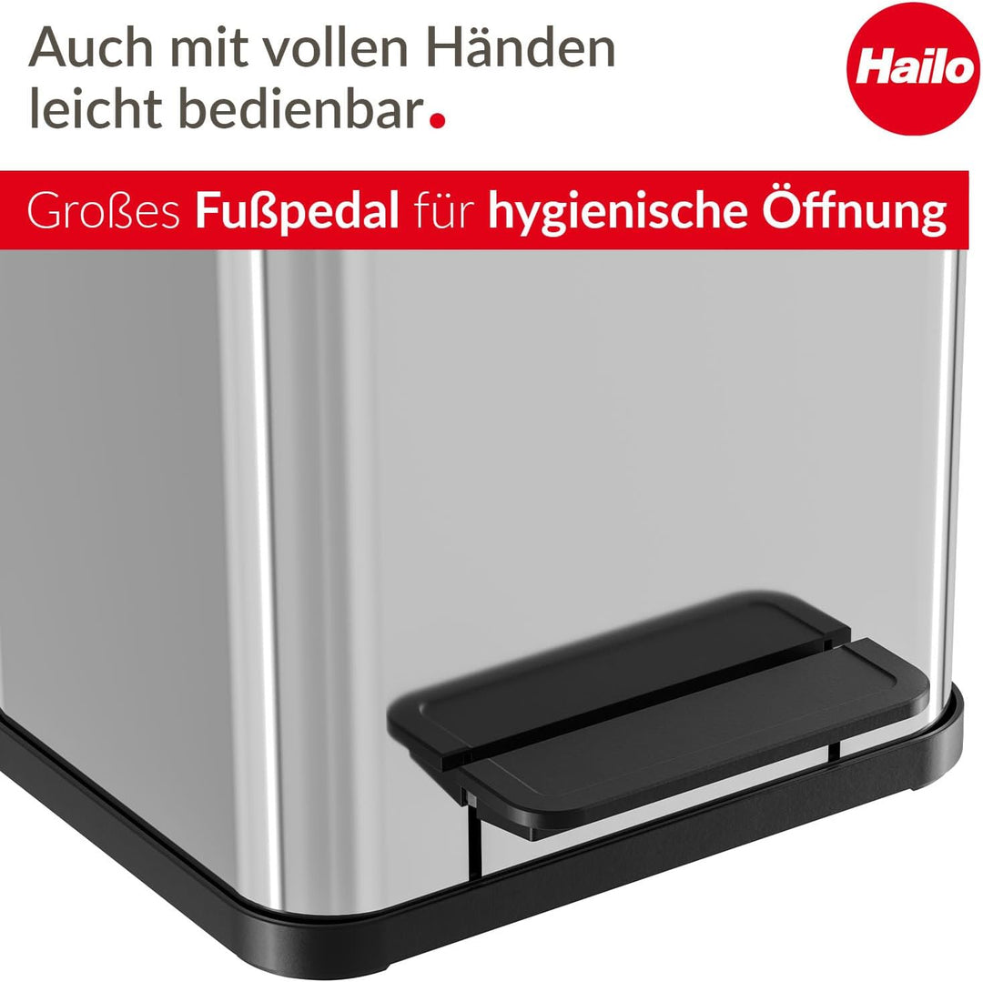 Hailo Öko duo Plus M Tret-Mülltrenner - freistehender 2 x 9 Liter Doppelmülleimer aus Edelstahl - Mü