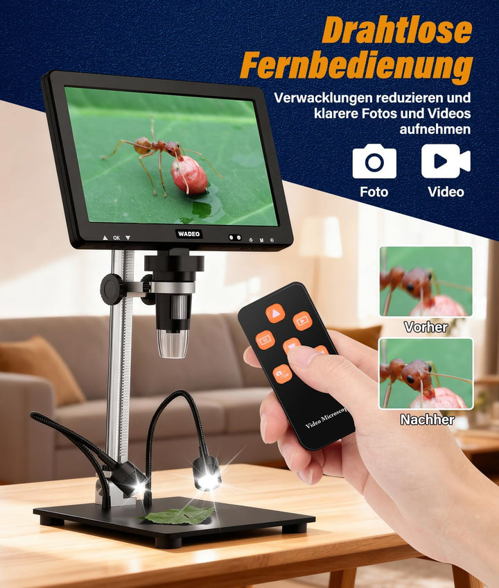 WADEO 10,1-Zoll-LCD-Digitalmikroskop 1500x inkl. 32GB Karte, Tragbares Mikroskop USB-Digitalmikrosko