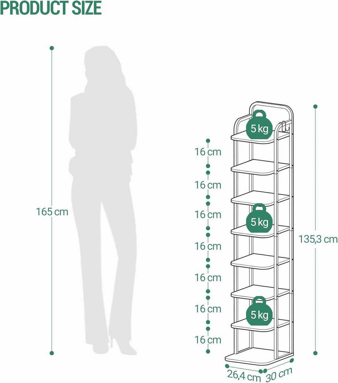 Hzuaneri Vertikales Schuhregal, 8-Stöckige Schuhregale, Schuhturm für Kleine Räume, Freistehend, Ver