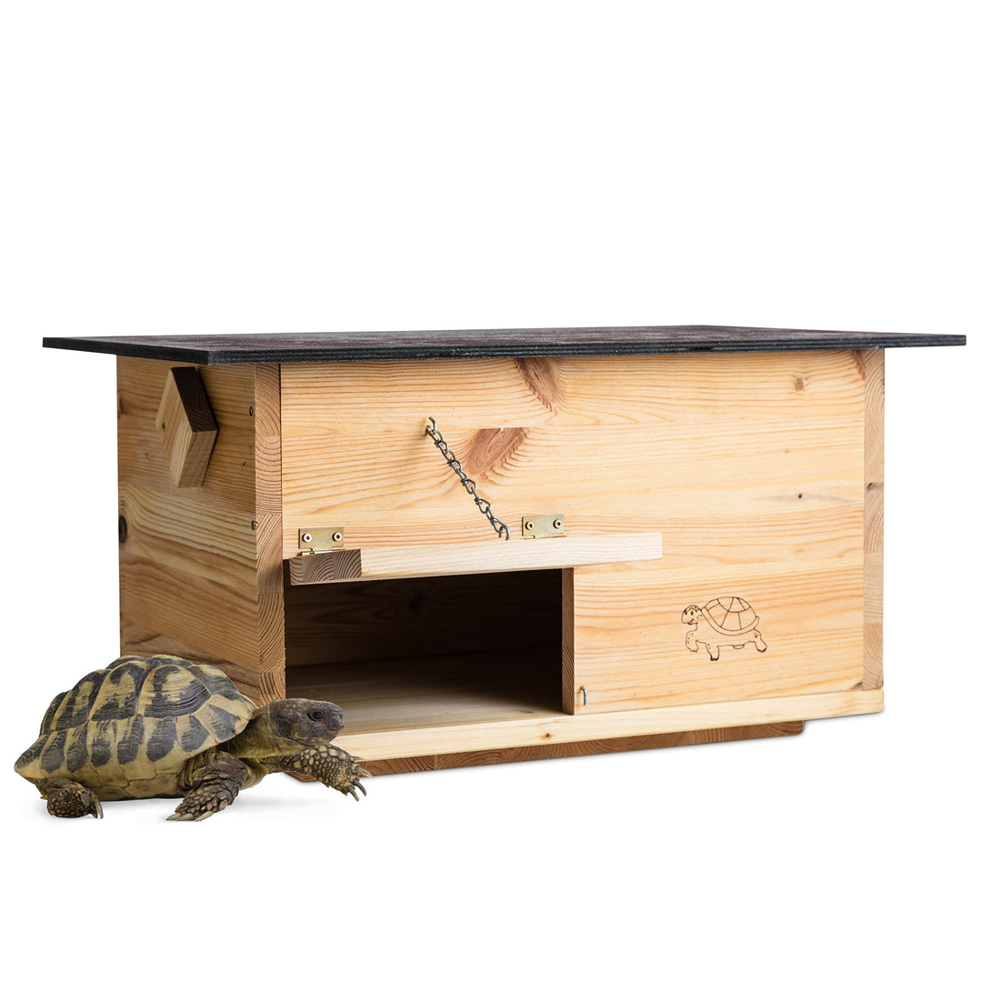Woid Herz Premium Schildkrötenhaus (SH2) Lasiert aus 20mm starken Vollholz - Wetterfest mit Boden un