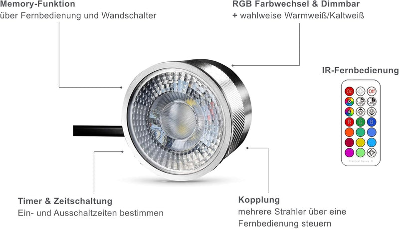 lambado® Flacher LED Bodenstrahler für Aussen mit RGB Farbwechsel dimmbar inkl. Fernbedienung - Ecki