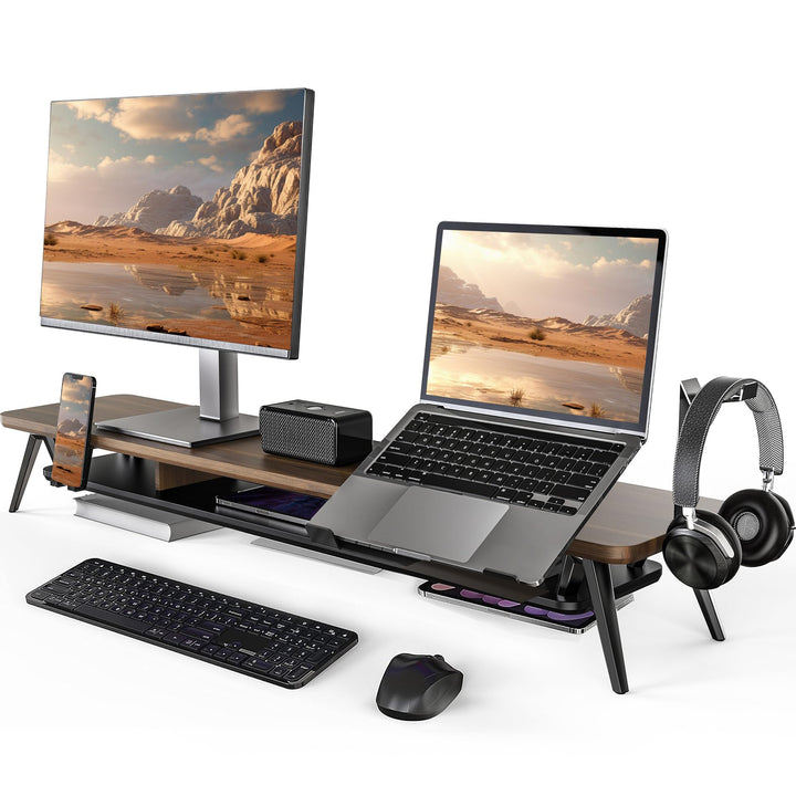 Fenge Dual Monitorständer mit Laptop Halterung/Telefon Halter/Headset Halterung, 2 Etagen Gross Mult