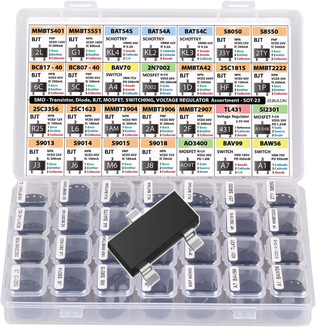 SMD SMT Elektronische Komponenten Sortiment, Transistoren, BJT, MOSFET, Dioden, Schottky, Spannungsw