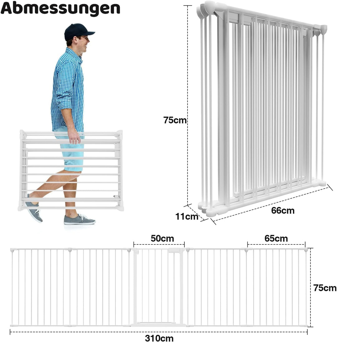 Kaminschutzgitter 310cm Metall, Ofenschutzgitter, Kinderschutzgitter 5-teilig, Absperrgitter mit Tür