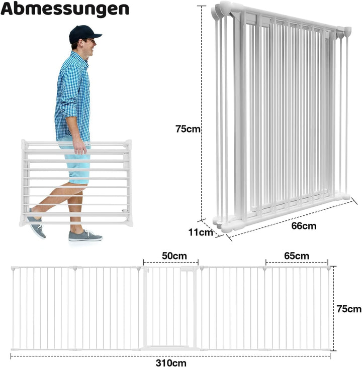 Kaminschutzgitter 310cm Metall, Ofenschutzgitter, Kinderschutzgitter 5-teilig, Absperrgitter mit Tür