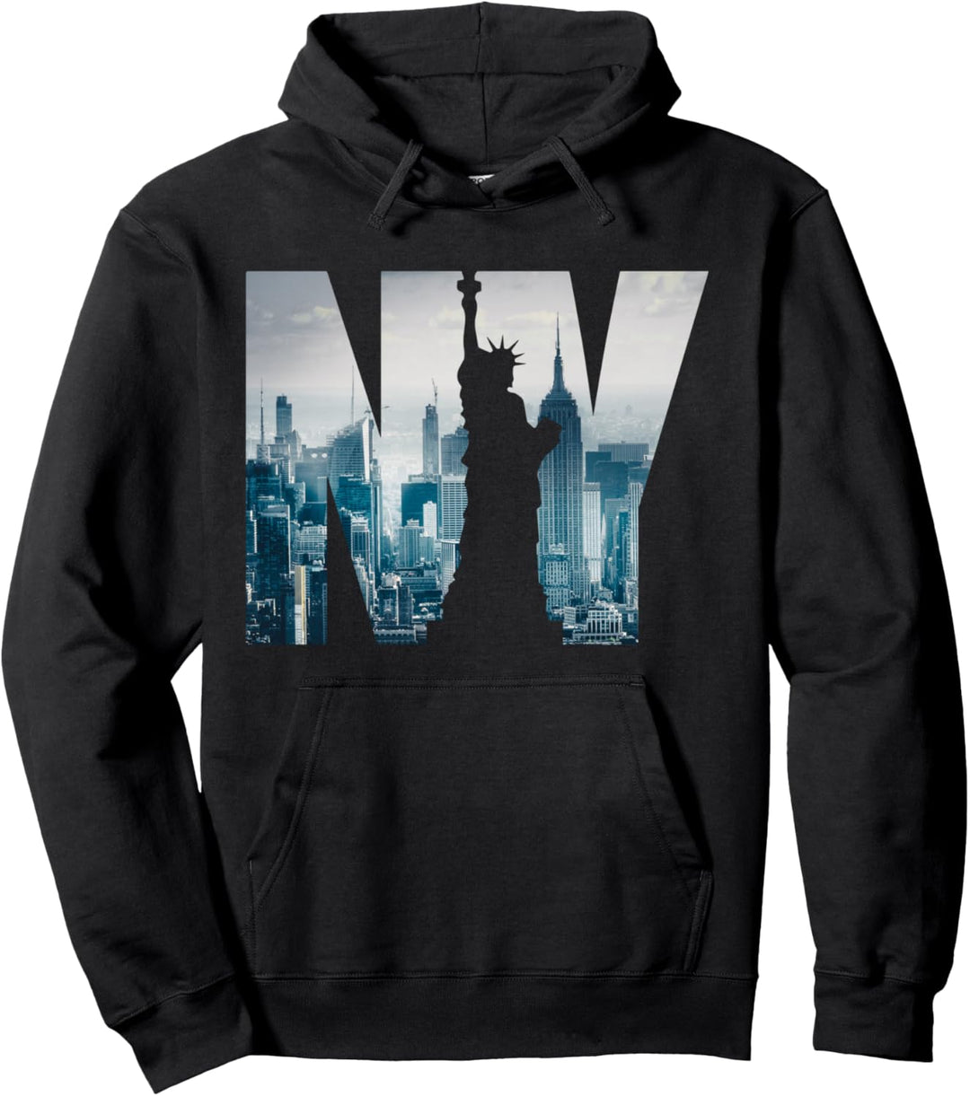 New York City Skyline T-Shirt, New York Illustration Grafik Pullover Hoodie
