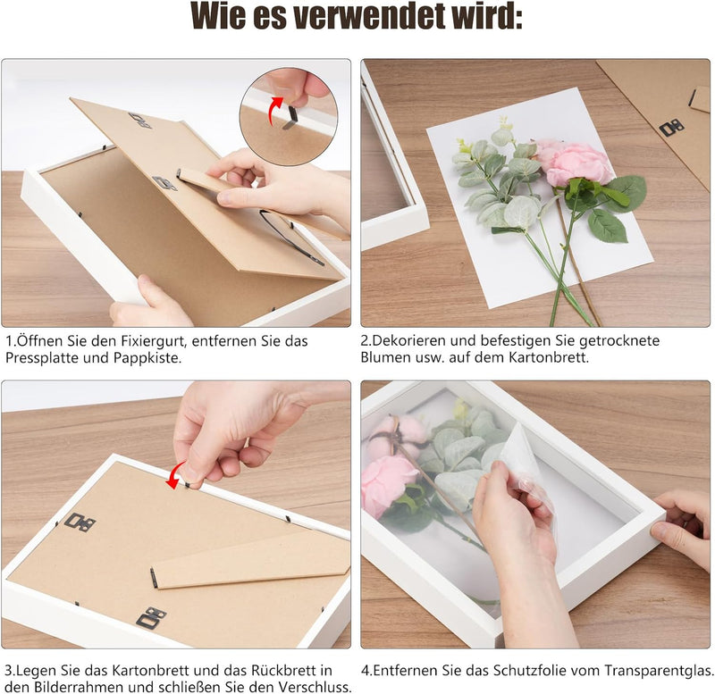 profiwoab 3D Bilderrahmen zum Befüllen, Tiefer Bilderrahmen zum Befüllen Rahmen A4, Objektrahmen bis