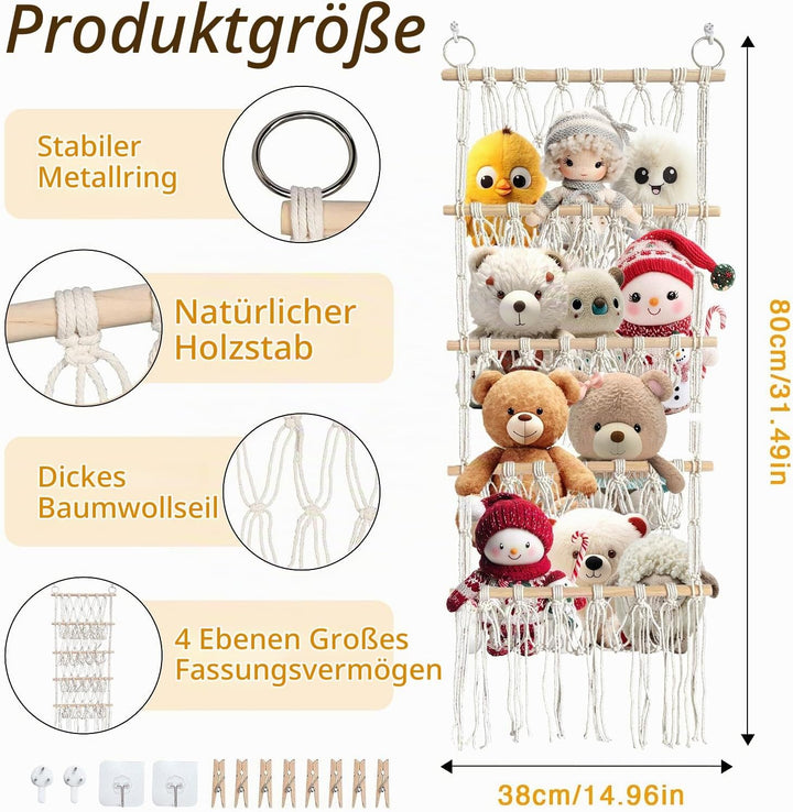 Kuscheltier Aufbewahrung,Bohemian-Stil 4 Lagen Stofftier Aufbewahrung Kuscheltiere Kuscheltier Regal