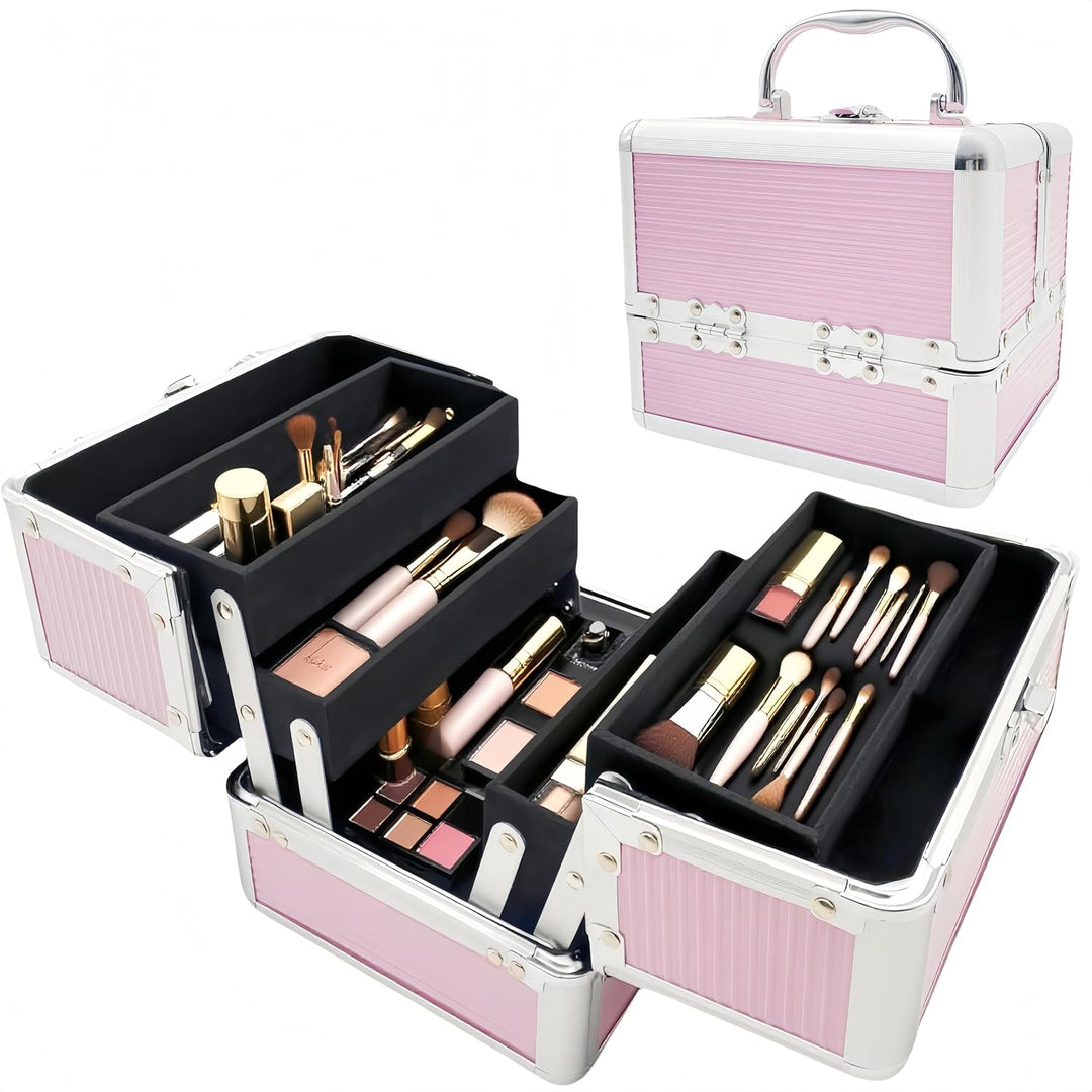 iGadgitz Home Mini Klein Aluminium Kosmetikkoffer, Schminkkoffer, Beautycase, Makeupbox - 4X ausklap