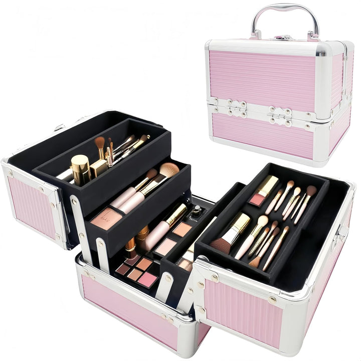 iGadgitz Home Mini Klein Aluminium Kosmetikkoffer, Schminkkoffer, Beautycase, Makeupbox - 4X ausklap