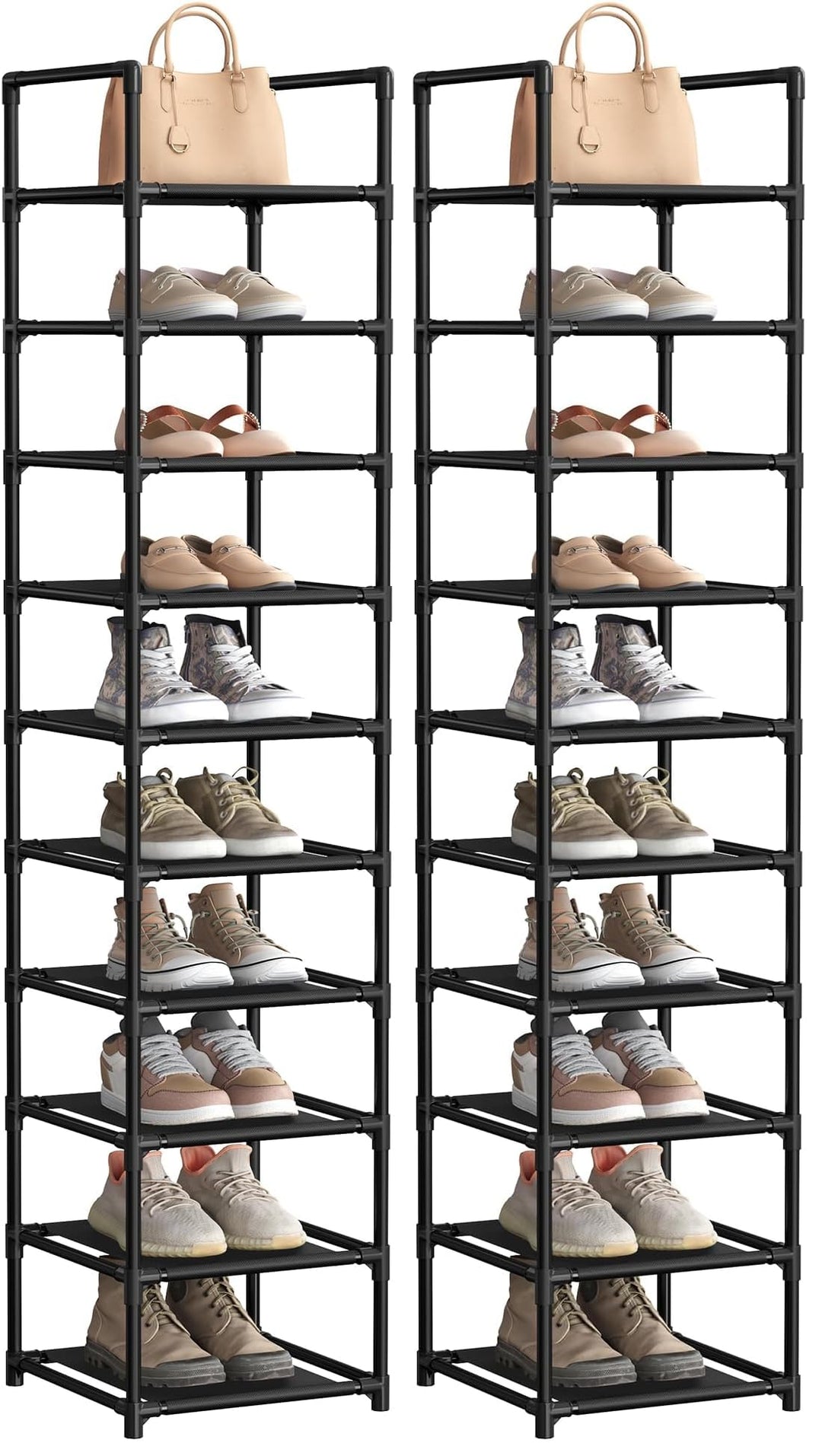 SONGMICS Schuhregal, 10 Ebenen, Schuhablage, Schuhaufbewahrung, schmal, 33 x 33 x 173 cm, Metallgest