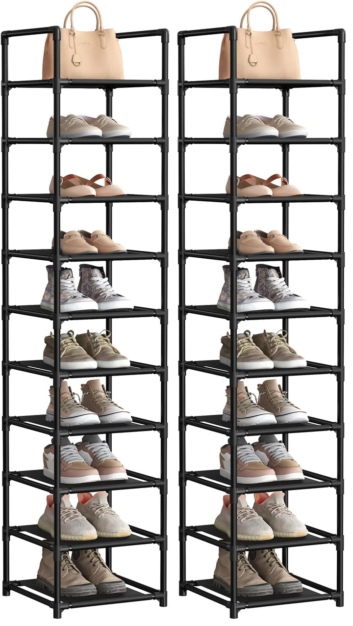 SONGMICS Schuhregal, 10 Ebenen, Schuhablage, Schuhaufbewahrung, schmal, 33 x 33 x 173 cm, Metallgest