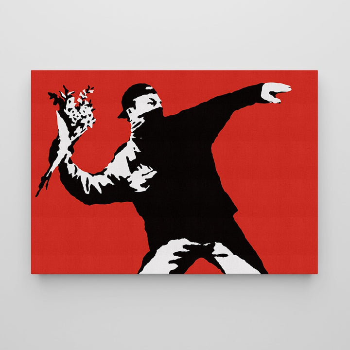 Giallobus - Gemälde - Banksy - - Standardleinwand - 140x100-13 - Roter Blumenkrug - Bereit zum Aufhä