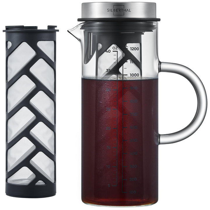 SILBERTHAL Kaffeebereiter Glas 1.3l - Cold Brew Coffee Maker mit Filter für kaltgebrühten Kaffee ode