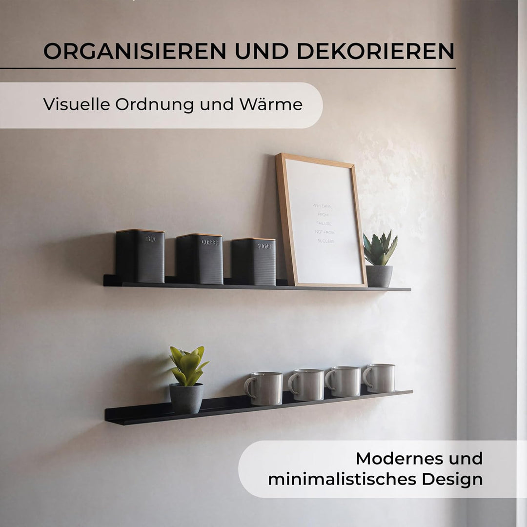 MILUKA Wandregale Aus Metall Schwarz | 2er Set Schweberegale 110 cm Long, Wandboards, Für Dekos, Bil