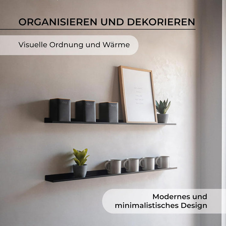 MILUKA Wandregale Aus Metall Schwarz | 2er Set Schweberegale 110 cm Long, Wandboards, Für Dekos, Bil