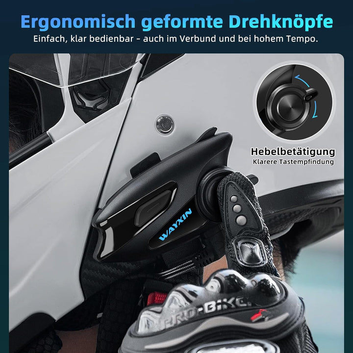 WAYXIN X6S Motorrad Intercom,integriertem Mesh Intercom System, Dual-Chip für Audio-Multitasking Kop
