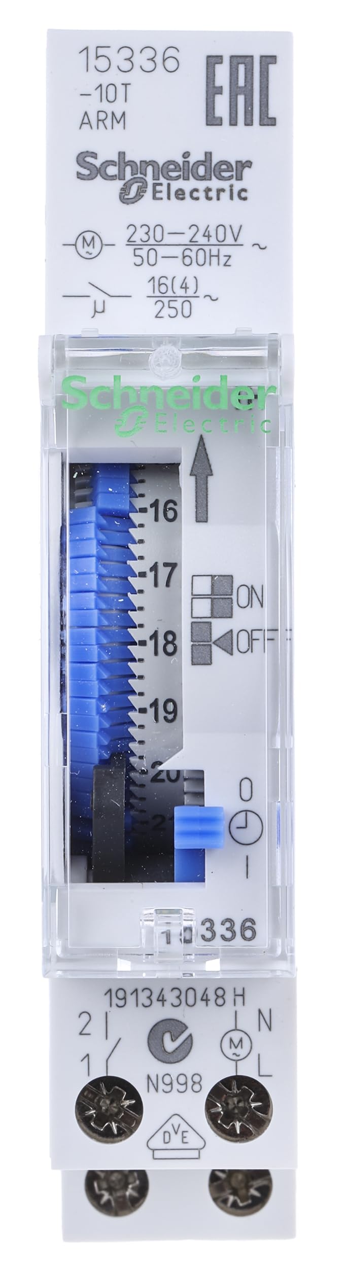 Schneider 15336 Zeitschaltuhr mech. IH24h 1c ARM, 1 TE, 24 Std, 1 Kanal, 100 Std. Reserve, Weiss, 18