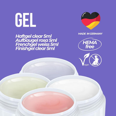 ND24 NailDesign – Gelnägel Starter Set Premium mit Haftgel, Aufbaugel, Frenchgel, Versiegelungsgel,