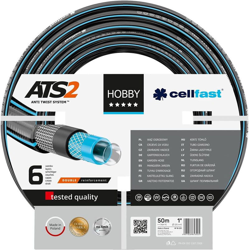 Cellfast Gartenschlauch Hobby, Formstabiler, Flexibel 6-lagiger Schlauch aus hochwertigem Doppelgefl