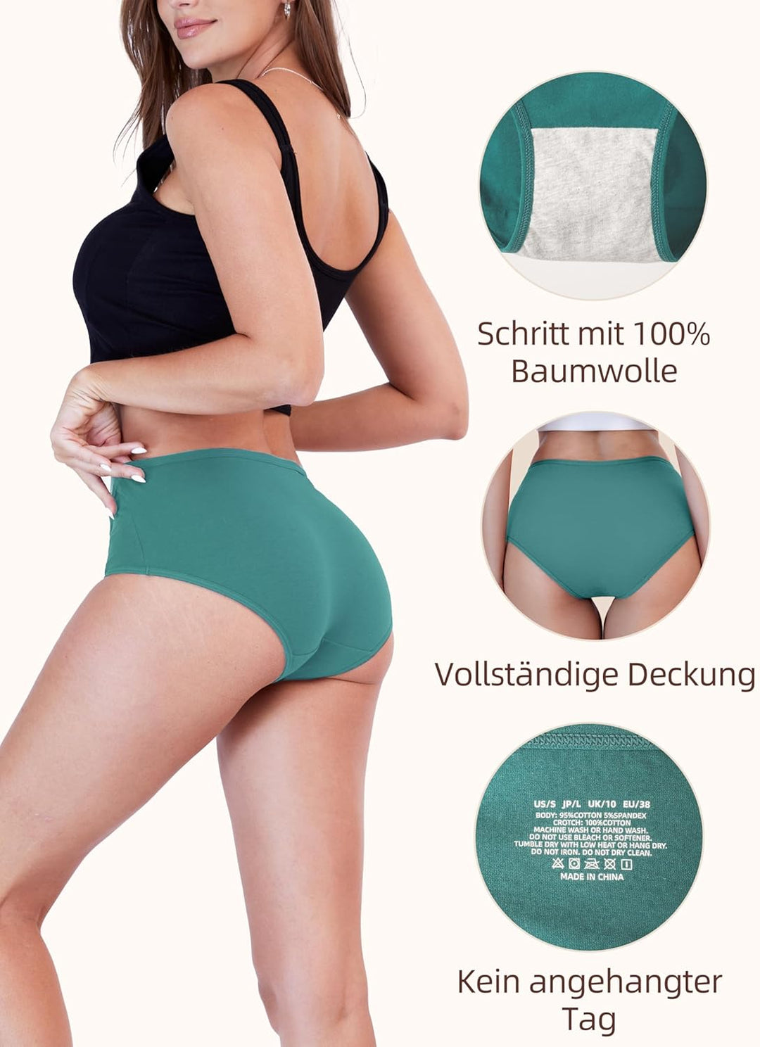 TIICHOO Unterhosen Damen Baumwolle Weich Bequeme Hipster Slips Damen Unterwäsche XS 2schwarz/2türkis