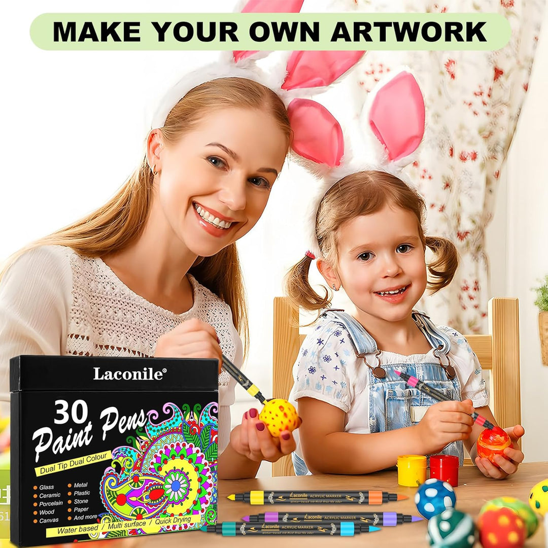 Laconile 30 Acryl Marker Stifte mit 60 Farben, Acrylstifte für Steine Wasserfest, Dual Tip Acryl Pai
