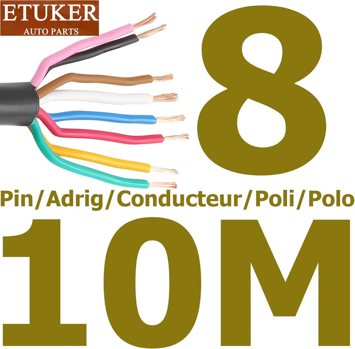 Fahrzeugkabel 8 adrig 10M Kabel Anhänger 8 polig Camping Fahrzeugleitung Kabelquerschnitt 7x0.5mm² +