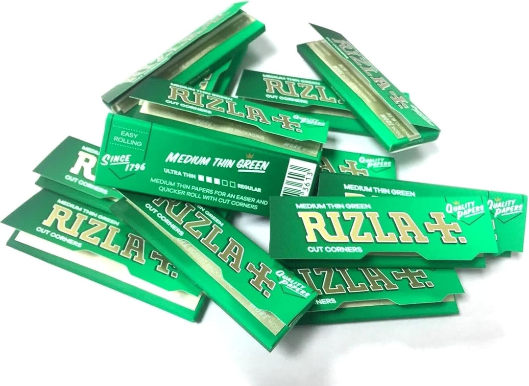Rizla 50 Heftchen RIZLA Green Medium Thin, kurzes Zigarettenpapier mit Cut Corners 1 grün, 1 grün