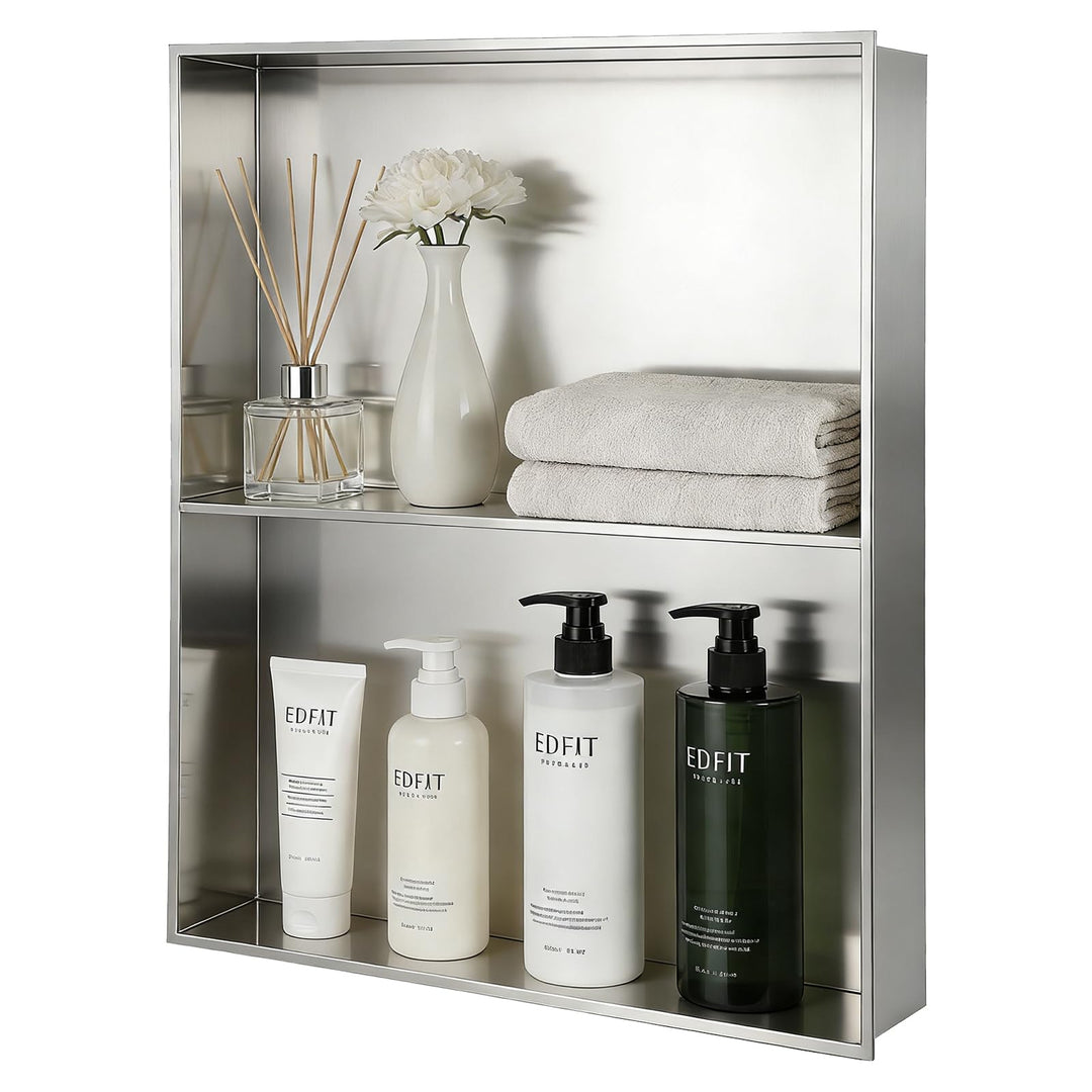 Wandnische Dusche 304 Edelstahl 48x40x12cm Badezimmer Lagerung Nische,Eingebettete Duschnische Doppe