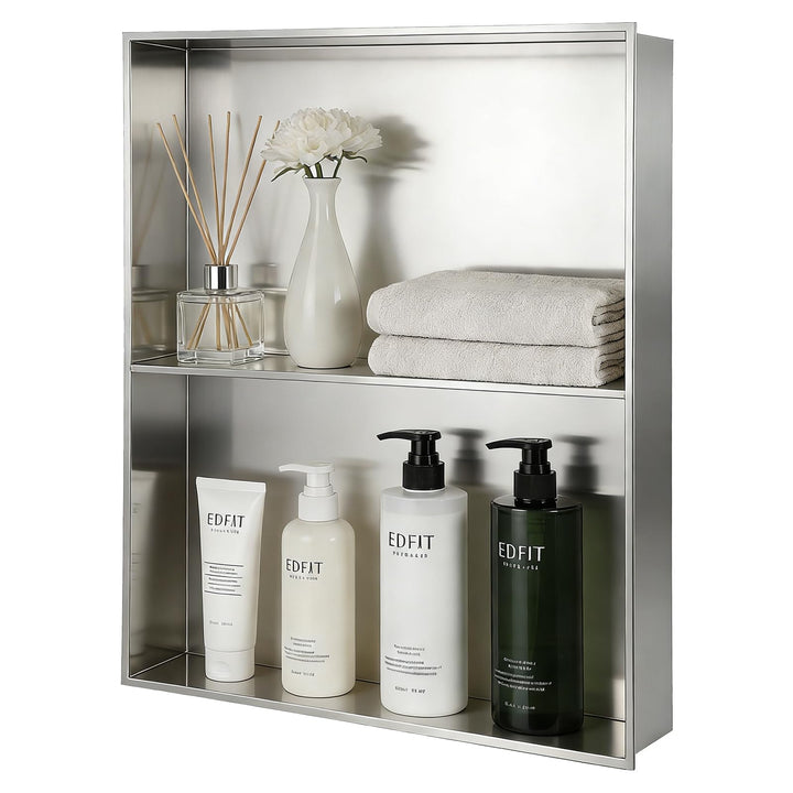 Wandnische Dusche 304 Edelstahl 48x40x12cm Badezimmer Lagerung Nische,Eingebettete Duschnische Doppe