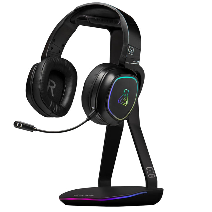 The G-Lab – K-Stand Hydrogen – Gaming Kopfhörer Ständer – RGB mit 7 Farben, EIN/Aus-Schalter, 2X USB