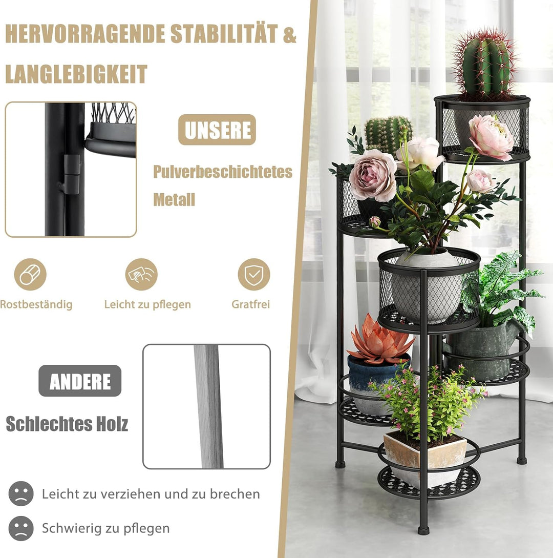 COSTWAY Pflanzenständer Metall 6 Etagen, Drehbares Design, Blumentreppe für Topfpflanzen, Blumentopf