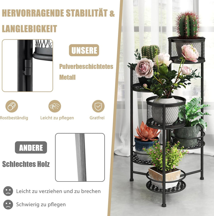 RELAX4LIFE Pflanzenständer Metall, Blumentopfhalter 6 Stufen, Blumenständer mit Drehbarem Design, Bl