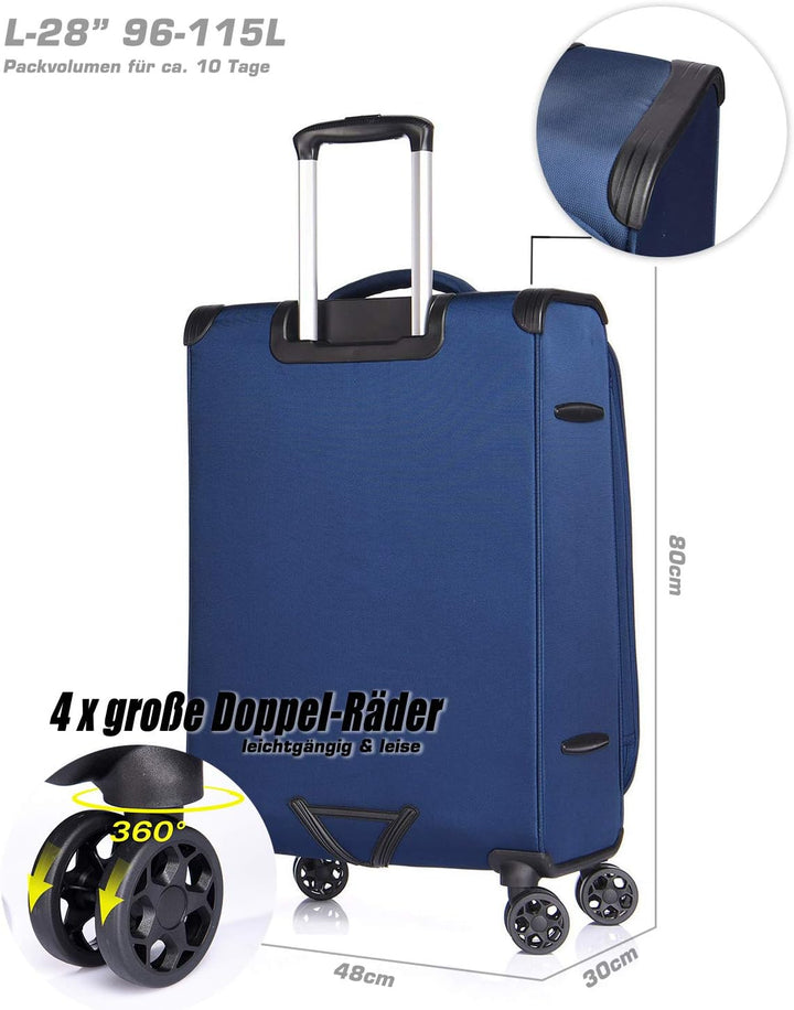 ABISTAB Verage Toledo Weichgepäck 4 Doppelrolle grosser Koffer Trolley L-83cm 96-115 L erweiterbar,