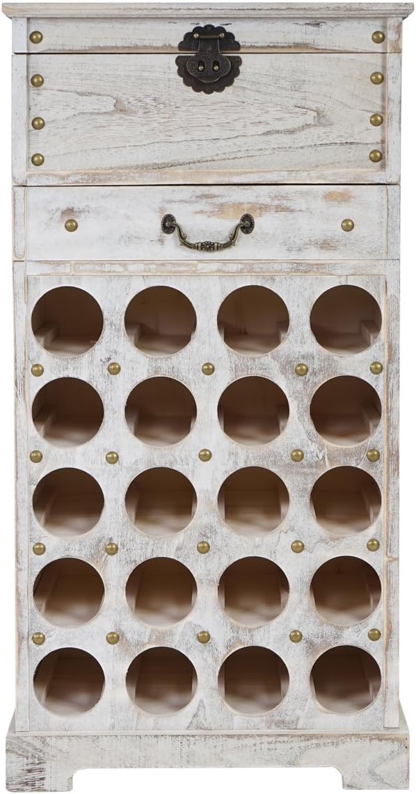 BERLINLODGE Weinregal mit Schublade und Truhe Flaschenregal für 20 Flaschen HxBxT 94x48x31cm Shabby-