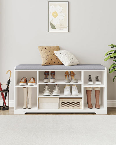 Hzuaneri Schuhbank, Schuhregal mit Sitzfläche, Sitzbank mit Stauraum, Kissen, 9 Fächer, 103 x 30 x 5