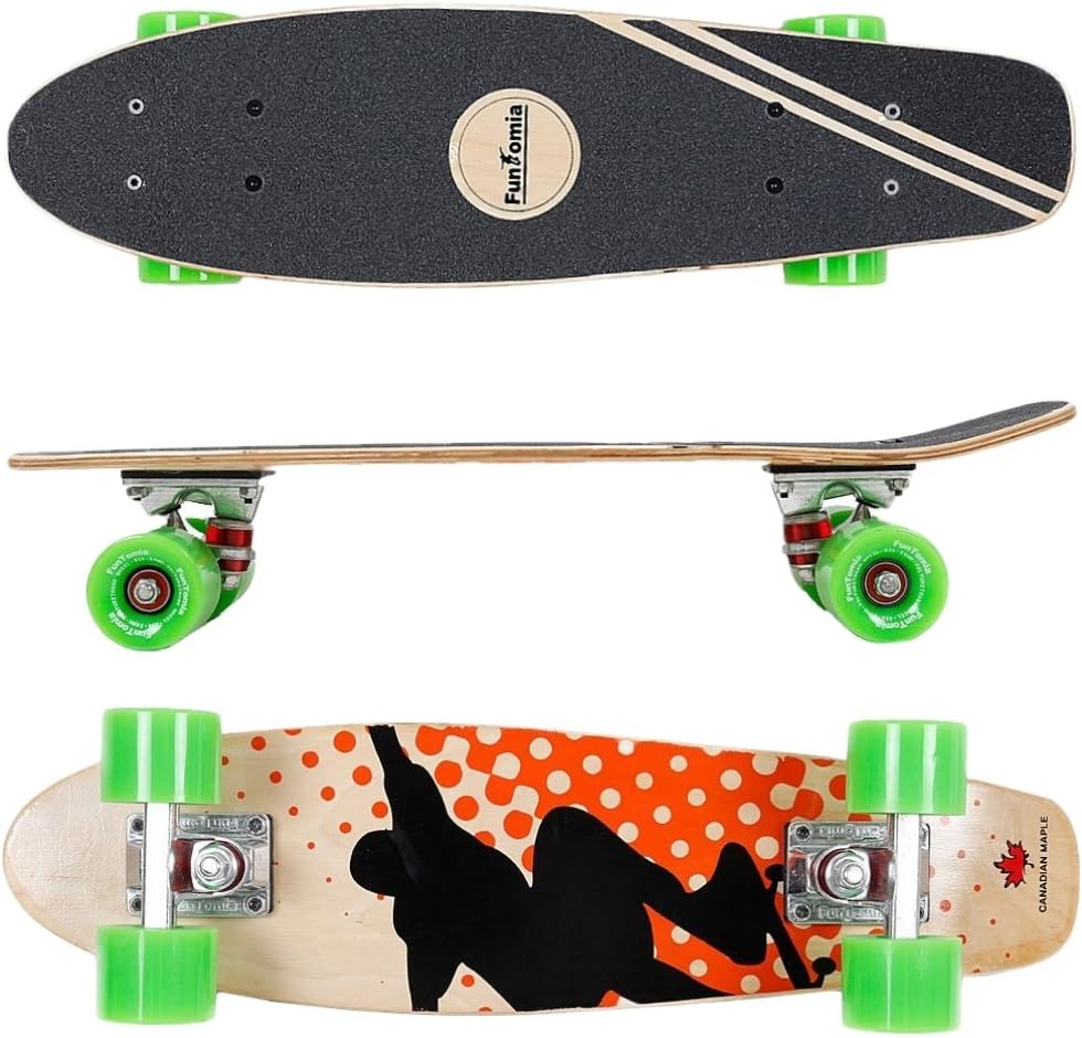 FunTomia Mini-Board Cruiser Skateboard 57cm aus 7-lagigem kanadischem Ahornholz inkl. Mach1 ABEC-9 K