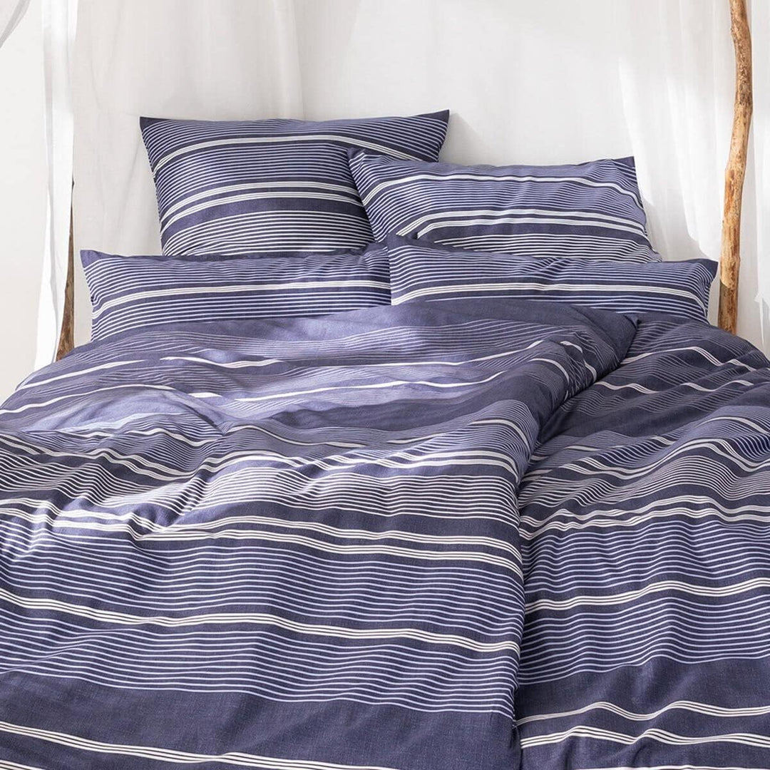 ESTELLA Mako-Satin Bettwäsche Alberto Navy 135x200 cm + 80x80 cm + 40x80 cm, 135x200 cm + 80x80 cm +
