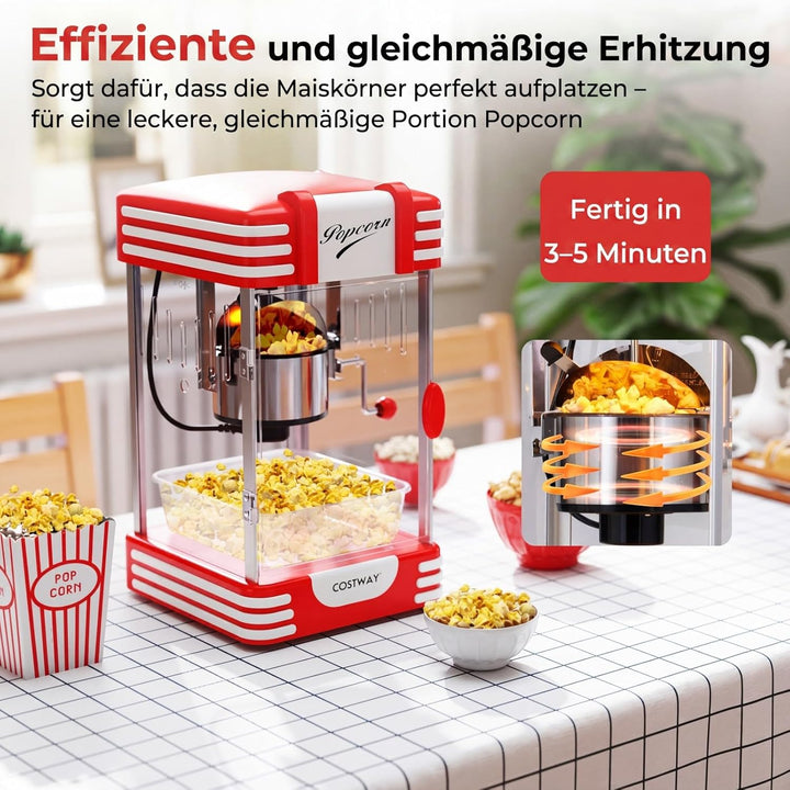 COSTWAY Retro Popcornmaschine, Popcorn maschine mit Warmhaltelicht & Edelstahlkessel & integriertes