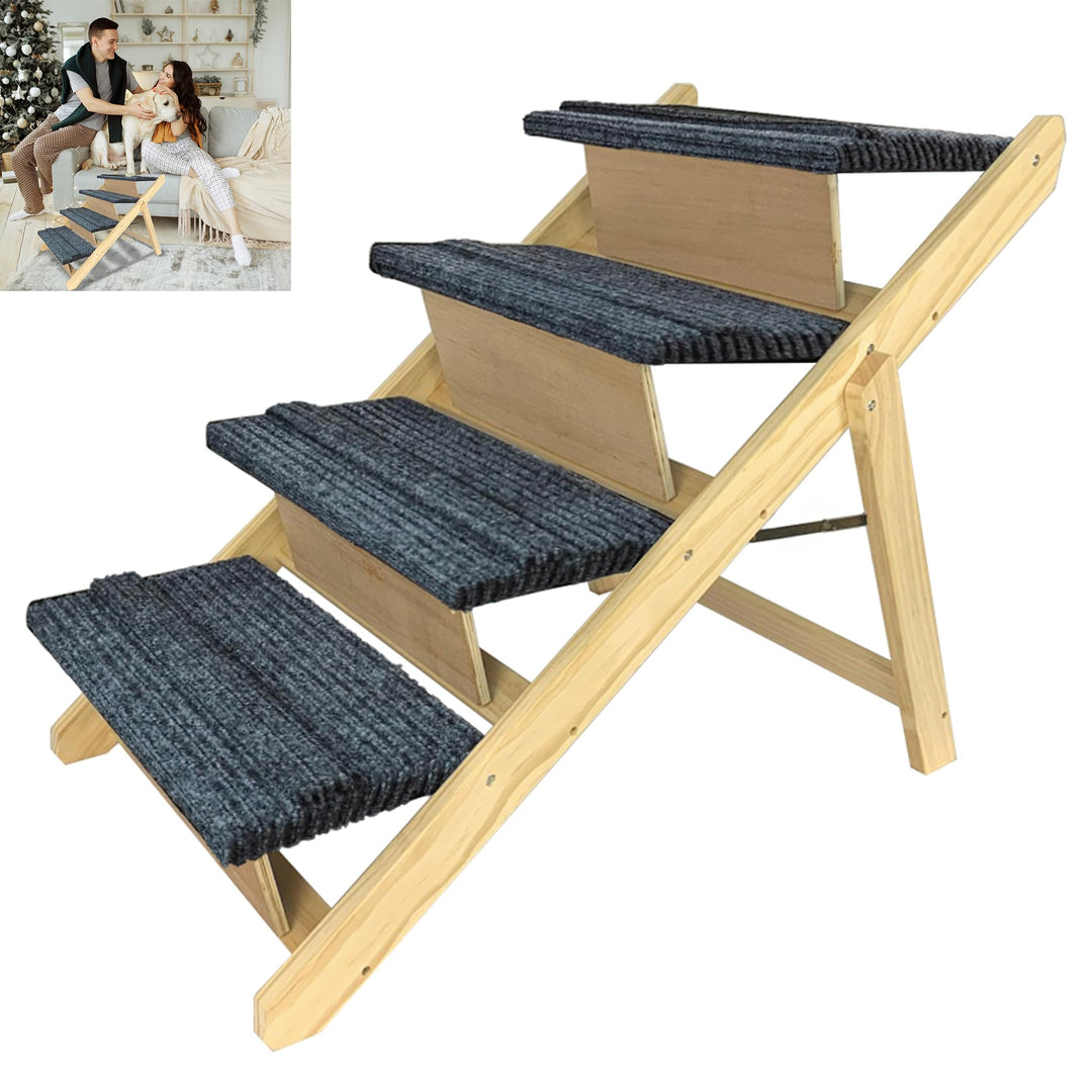 FIVMEN Hundetreppe 2 in 1 Hunderampe Holz Faltbar Höhenverstellbar Haustiertreppe mit Rutschfester T