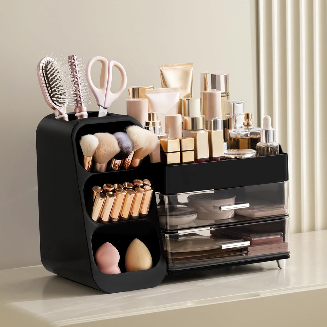HBlife Makeup Kosmetik Organizer mit Schubladen, Pinsel Organizer, 3-in-1 Plastic Kosmetik Aufbewahr
