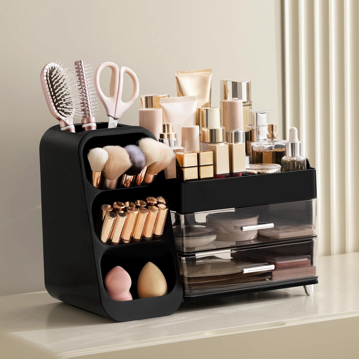 HBlife Makeup Kosmetik Organizer mit Schubladen, Pinsel Organizer, 3-in-1 Plastic Kosmetik Aufbewahr