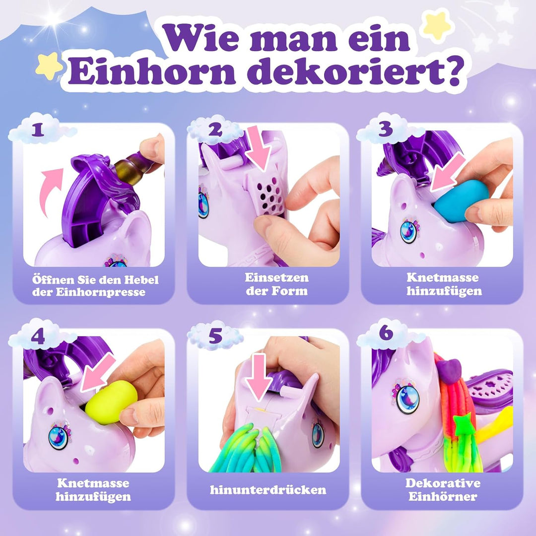 Einhorn Knete Set Kinder 36 Stück mit 16 Dosen Knetmasse, Knetezubehör Einhorn mit Frisur & Formen,