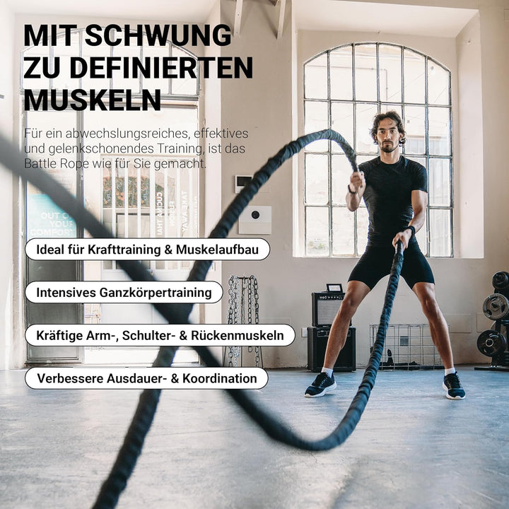 MSPORTS Battle Rope Professional Studio Qualität | Länge: 15 m | Durchmesser: 5 cm | Trainingsseil S