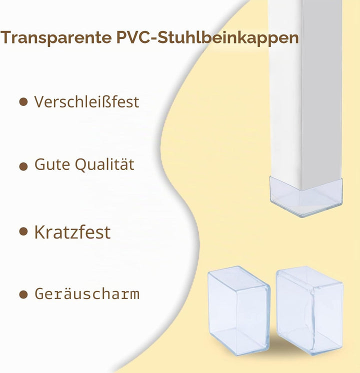 Flyshop Stuhlbeinkappen aus PVC, Kratzfest, quadratisch, 70 x 70 mm (7,0 x 7,0 cm), transparent, 12