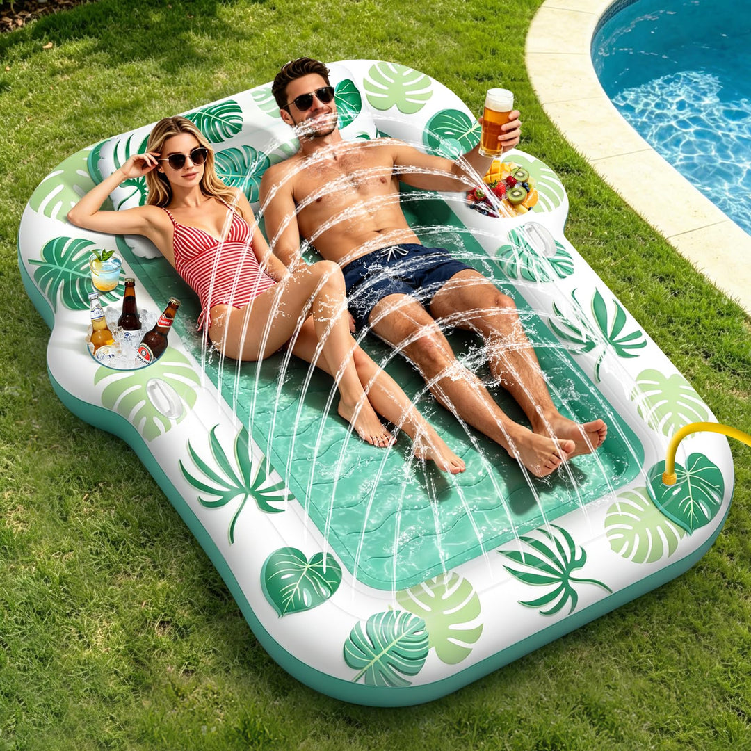 JONRRYIN Luftmatratze Pool für Erwachsene, Tanning Pool 225x190cm mit Sprühfunktion & Getränkehalter