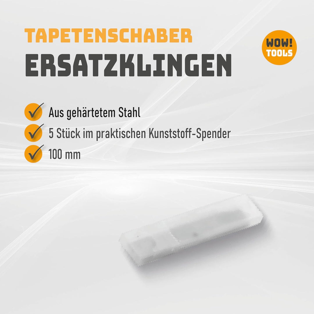 WOW!TOOLS Tapeten-Entferner-Set inkl. robustem Tapetenschaber/Bodenschaber und 5 Ersatzklingen aus g