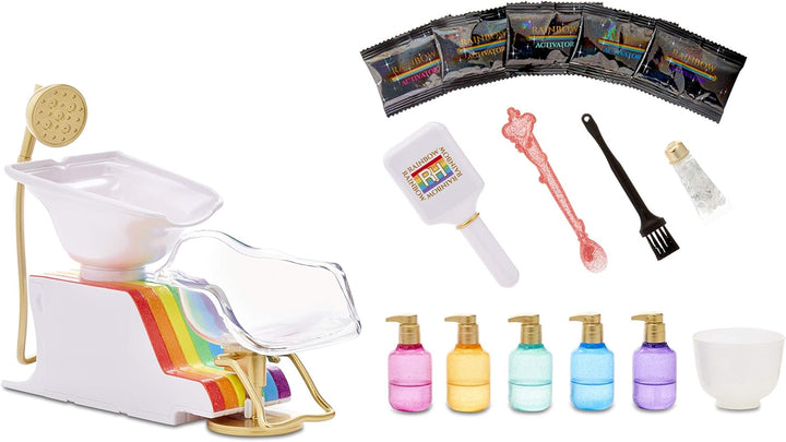 Rainbow High 567448E7C Salon Playset, Frisörsalon mit Salon-Stuhl mit Wasserfunktion und über 20 wei