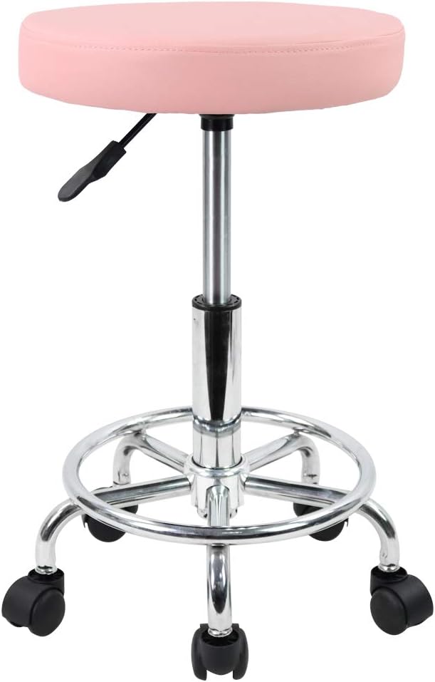 KKTONER Rollhocker höhenverstellbar drehbar Barhocker Arbeitshocker aus Kunstleder Bürohocker Pink R